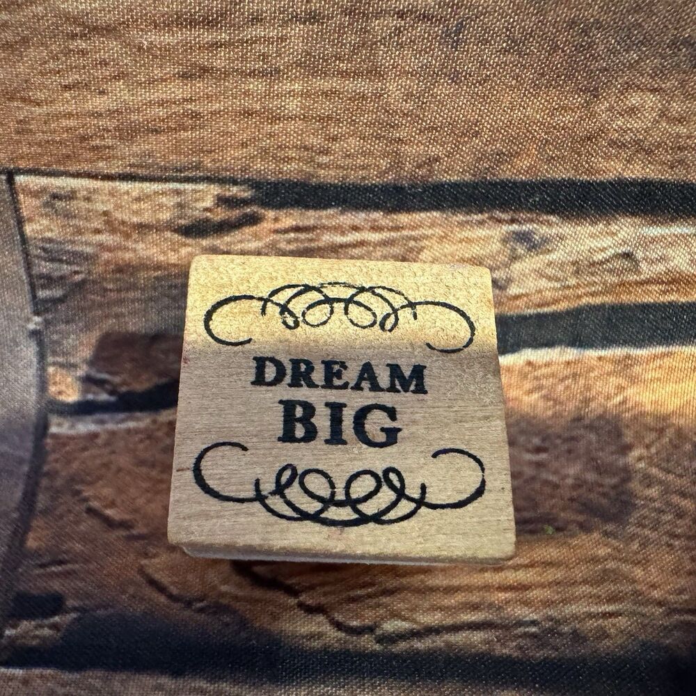 "DREAM BIG" Wooden Rubber Stamp Decorative Swirls Craft Scrapbook Journaling